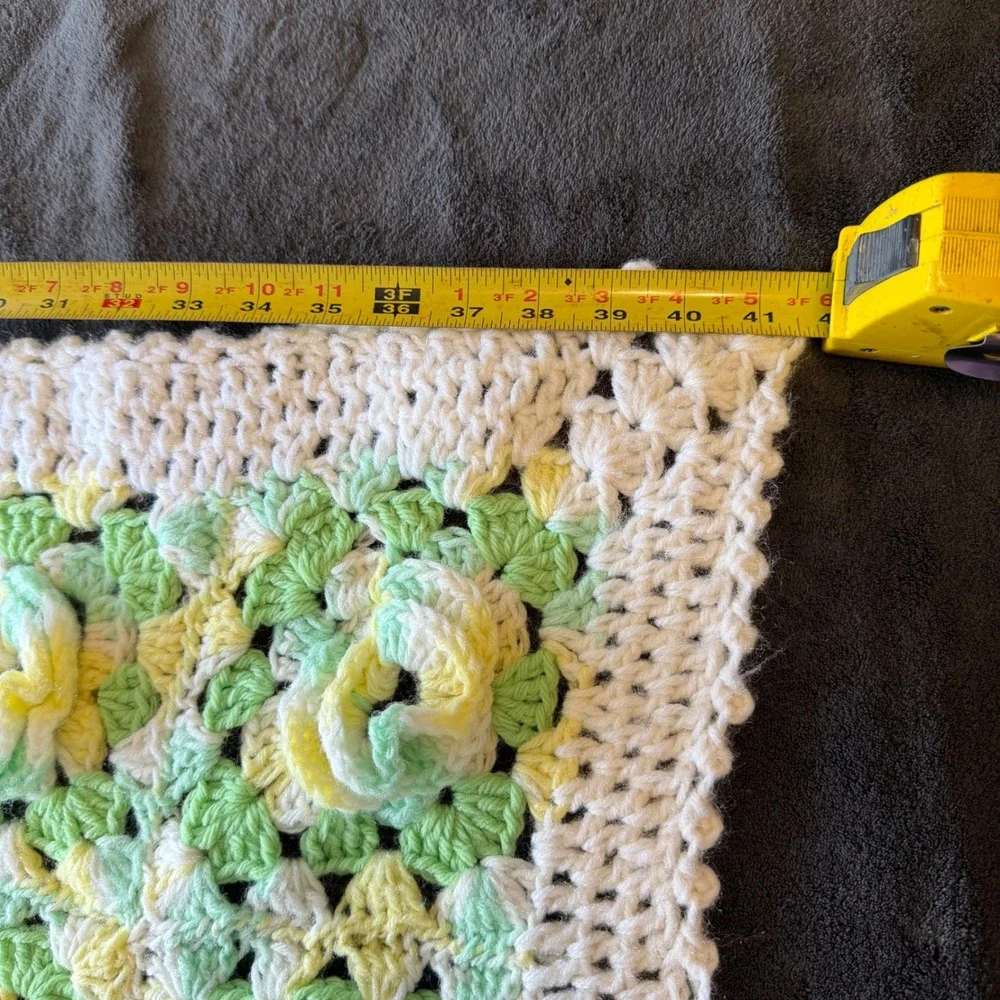 Handmade Crochet Baby Blanket Unisex 41x53 Granny Square 3D Floral Rose Afghan